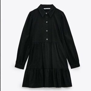 Zara Black Tiered Shirt Dress with Long Sleeves - Size Small NEW WITH TAG!
